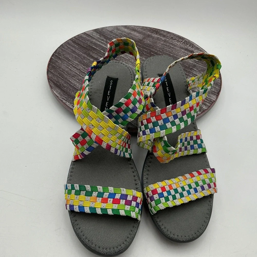 Steven‎ by Steve Madden Sandals Womens 9.5 Bingoo Rainbow Woven Wedge Platform